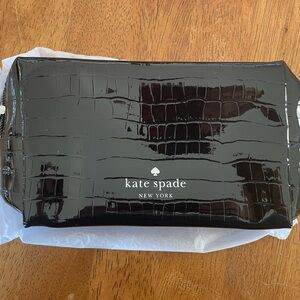 NEW Kate Spade Glossy Black Croc-Embossed Pouch